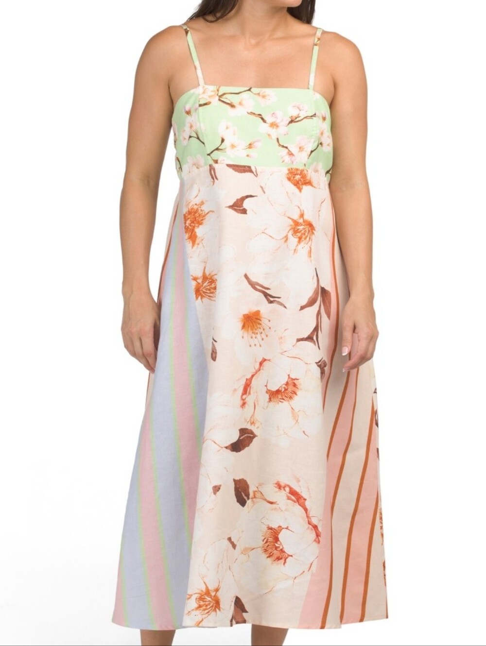 NWT- Italy Terzo Millennio Linen Blend Cream Floral Printed Maxi Dress - Size XL